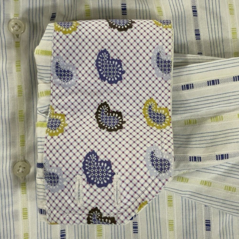 Robert Graham Shirt Men's M White Paisley Flip Cuff Button Up 15.5 Neck Vertical - Picture 5 of 12